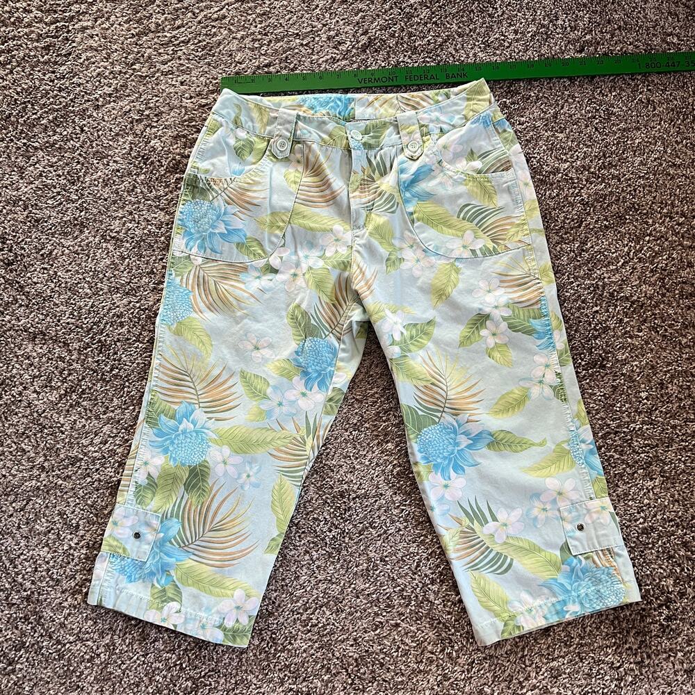 Caribbean Joe Cotton White Tropical Print Capris Size 12P